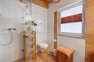a bathroom with a shower and a toilet at Ferienwohnung Beni in Öhningen +22 photos