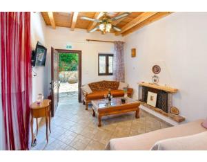 a living room with a couch and a fireplace at Ria Sweet Home Paxos in Oziás