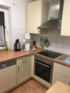 a kitchen with a sink and a stove top oven at Ferienwohnung Schmidt Haffkamp in Grömitz