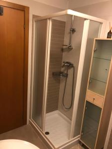 a shower with a glass enclosure in a bathroom at Casa D'Ambros - Cadore in Santo Stefano di Cadore +48 photos