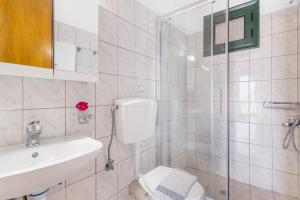 a bathroom with a toilet and a sink and a shower at Nikoleta Apartment A in Nikiana