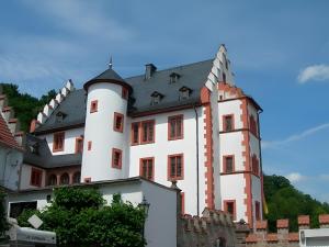 a large white castle with a black roof at Appartement Karolina in Bad Soden-Salmünster