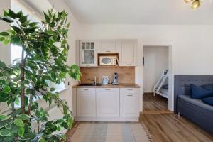 a small kitchen with a sink and a microwave at Villa Romantika in Ichenhausen