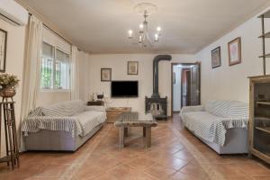 a living room with two couches and a fireplace at Casa Cantarrana in Arriate