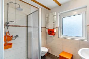 a bathroom with a shower and a toilet and a window at Leppert in Schwanau +19 photos