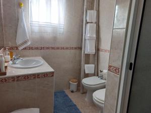 a bathroom with a sink and a toilet at House pc in Porto da Cruz +28 photos