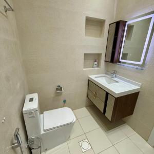 a bathroom with a toilet and a sink at منزل الوادي in Fujairah