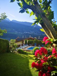 a view of a resort with a swimming pool and flowers at Kleon 3 in Rifiano