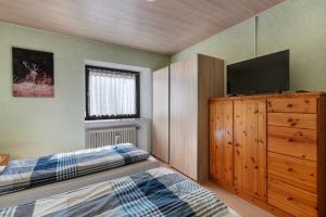 a bedroom with a bed and a flat screen tv at Apartment Alte Poststation in Wehr