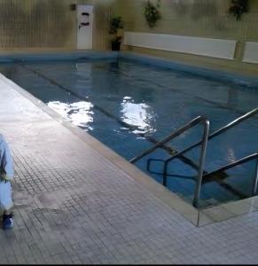 a swimming pool with a metal object in the water at Apartment Dargies in Cuxhaven