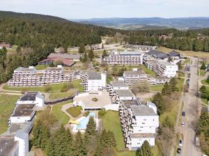 an aerial view of a city with buildings at Ferienwohnung Manuela in Sankt Englmar
