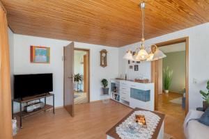a living room with a couch and a tv at Ferienwohnung Gabriele in Lauf