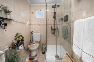 a bathroom with a shower and a toilet and a tub at Casa Gudrun in Praia do Carvoeiro +23 photos