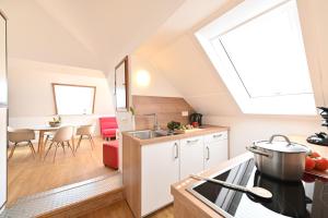 a kitchen with a sink and a counter top at Dinkelbach Landhaus 1 B in Lindau-Bodolz