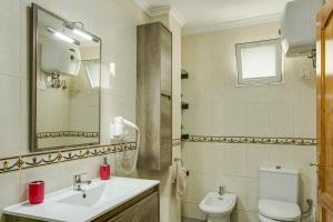 a bathroom with a sink and a toilet and a mirror at 2a Francesca in Vecindario +12 photos