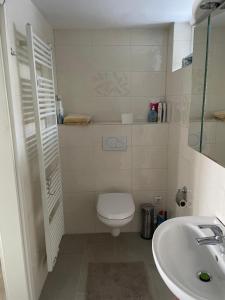 a bathroom with a toilet and a sink at Ferienwohnung Unter Linden in Bad Bocklet