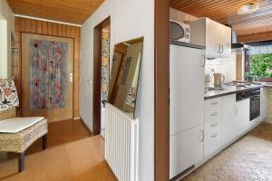 eine Küche mit einem weißen Kühlschrank und einer Spüle in der Unterkunft Ferienwohnung Schwalm - Aue in Neuental