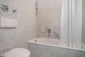 a bathroom with a shower and a toilet and a tub at Fewo Eg Links - Hunde erlaubt in Oberteuringen +10 photos