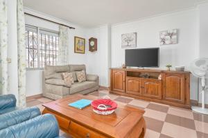a living room with a couch and a tv at Apartmento Los Alamos in Nerja