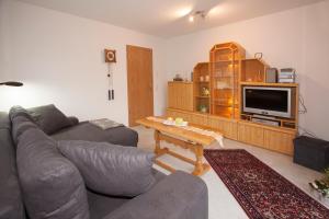 a living room with a couch and a tv at Ferienwohnung Mertens in Schmallenberg