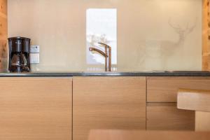 a kitchen with a sink and a coffee maker at Villa Solinda App Rossini in Selva di Val Gardena