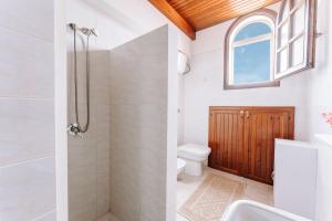 a bathroom with a shower and a toilet and a window at Soberania in Pula +22 photos