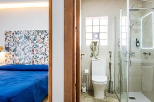 a bathroom with a toilet and a shower at Quercus in Navaluenga +16 photos