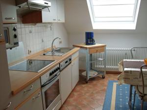 a small kitchen with a sink and a stove at Ferienwohnungen Ingrid Alfes in Ernestus