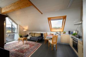a kitchen and living room with a couch and a table at Ferienwohnung Mara in Öhningen