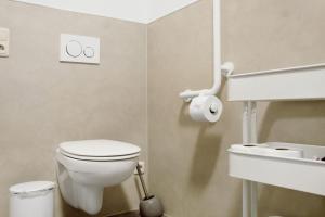 a bathroom with a white toilet and a sink at Maiglöckchen in Unterwittighausen