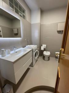 a bathroom with a sink and a washing machine at Dimora Vibo Centro in Vibo Valentia