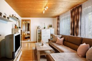 a living room with a couch and a tv at Ferienwohnung Annette in Gomadingen
