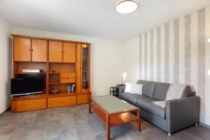 ein Wohnzimmer mit Sofa und Fernseher in der Unterkunft Bubach in Laubach