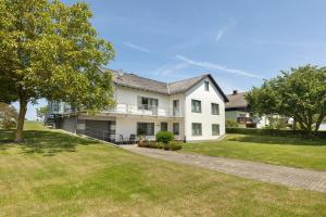 ein großes weißes Haus mit Rasen in der Unterkunft Bubach in Laubach