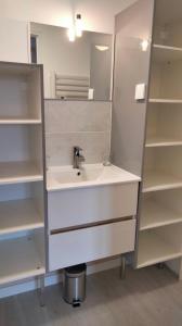 a bathroom with a sink and a mirror at Chez Chriss in Bourges