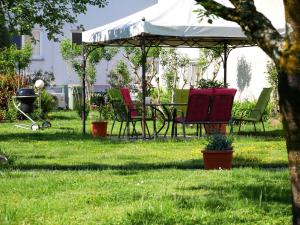 a table and chairs under a gazebo in a yard at Ferienwohnung Walter in Ringsheim +27 photos