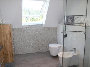 a bathroom with a toilet and a window at Haus Talblick Sasbachwalden in Sasbachwalden