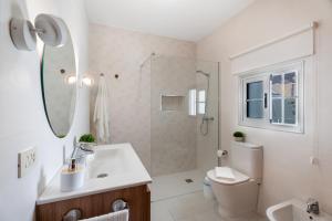 a bathroom with a sink and a toilet and a shower at Casa ino in Punta del Hidalgo +18 photos