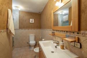 a bathroom with a sink and a toilet and a mirror at Cuatro Torres in Campillo +21 photos