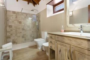 a bathroom with a toilet and a sink and a mirror at Volcán 18 in Tanque +16 photos