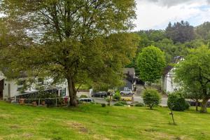 a green yard with a tree in a residential neighborhood at Fewo Schober in Kirchhundem