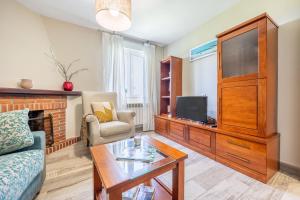 a living room with a couch and a tv at Brizna in Oreña