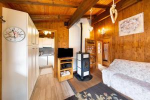 a bedroom with a bed and a tv in a room at Orserose Chalet 8 I Fer Da Stir in Forno di Zoldo