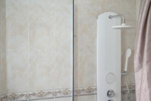 a shower with a glass door in a bathroom at Piso Río de Conil in Conil de la Frontera +12 photos