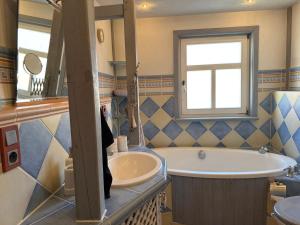a bathroom with a tub and a sink at Thüringer Landidyll in Bösleben-Wüllersleben