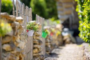 a fence with a potted plant on it at Albchalet in Rosenfeld