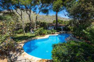 an overhead view of a swimming pool in a yard at Can Domingo in Pollença