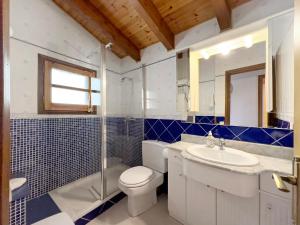 a bathroom with a toilet and a sink and a shower at Chalet de montaña con vistas in Prullans +31 photos