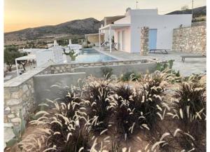 a villa with a swimming pool and a house at Villa Galazio in Kampos Paros