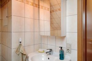 a bathroom with a sink and a mirror at Ferienwohnung Küstenstübchen Gruse in Bartenshagen-Parkentin +23 photos